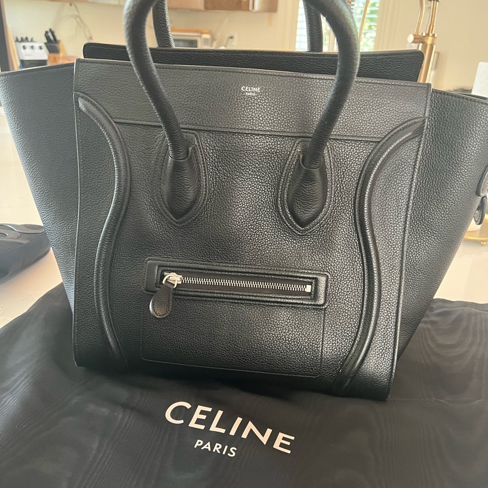 Celine mini luggage drummed calfskin in black